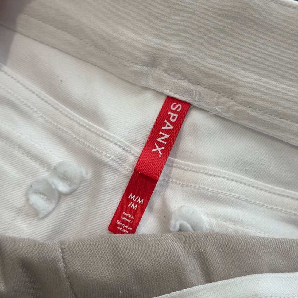 Spanx Twill Cropped Pant Women Medium White High Rise Shaping Wide Leg Crop - Picture 5 of 9